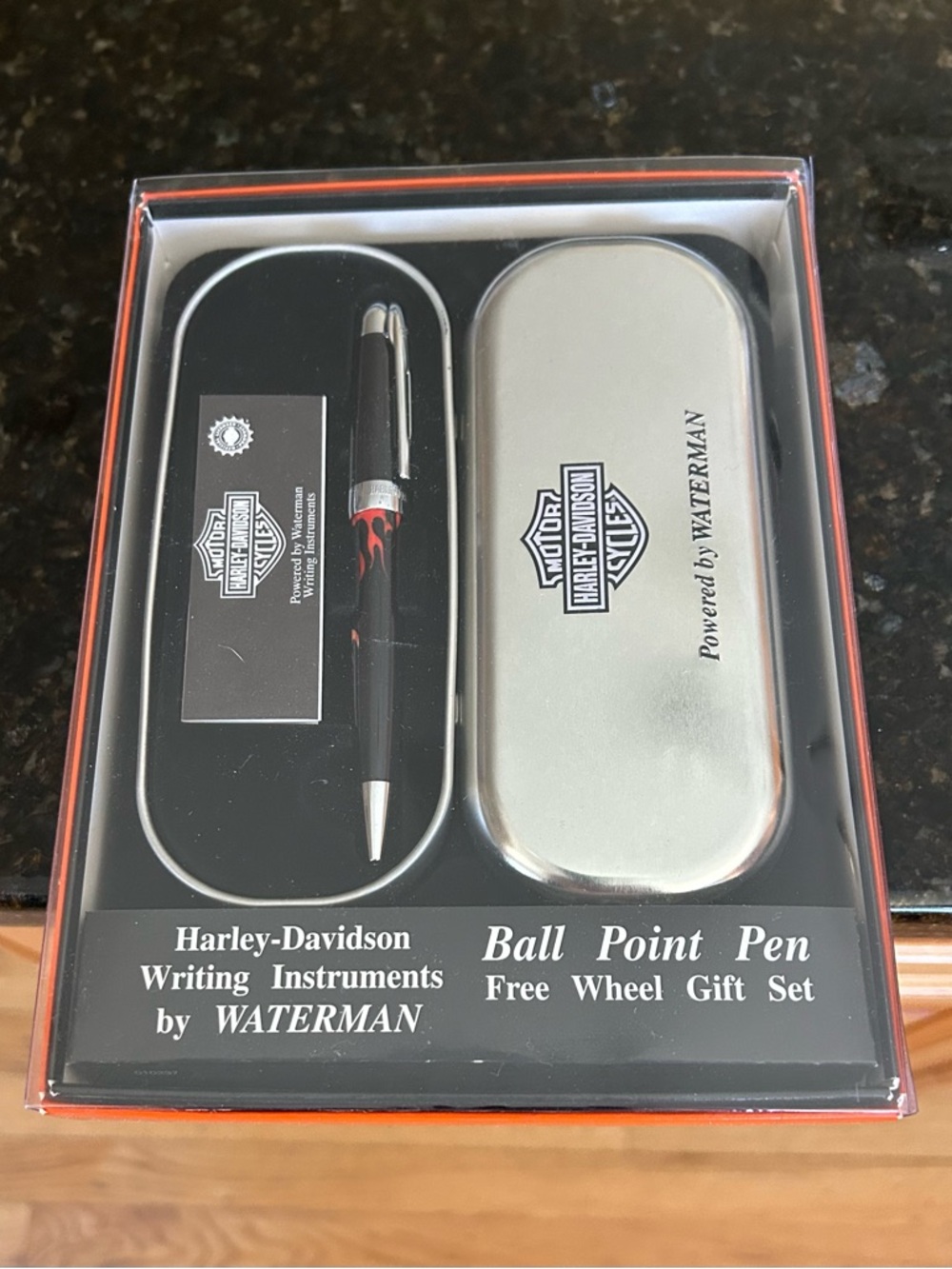 New Harley-Davidson Black Pen Gift Set with Red Flame Accent